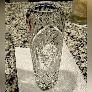 Heavy Weight Crystal Etched Star of David Starburst Glass Vase (Excellent con.)